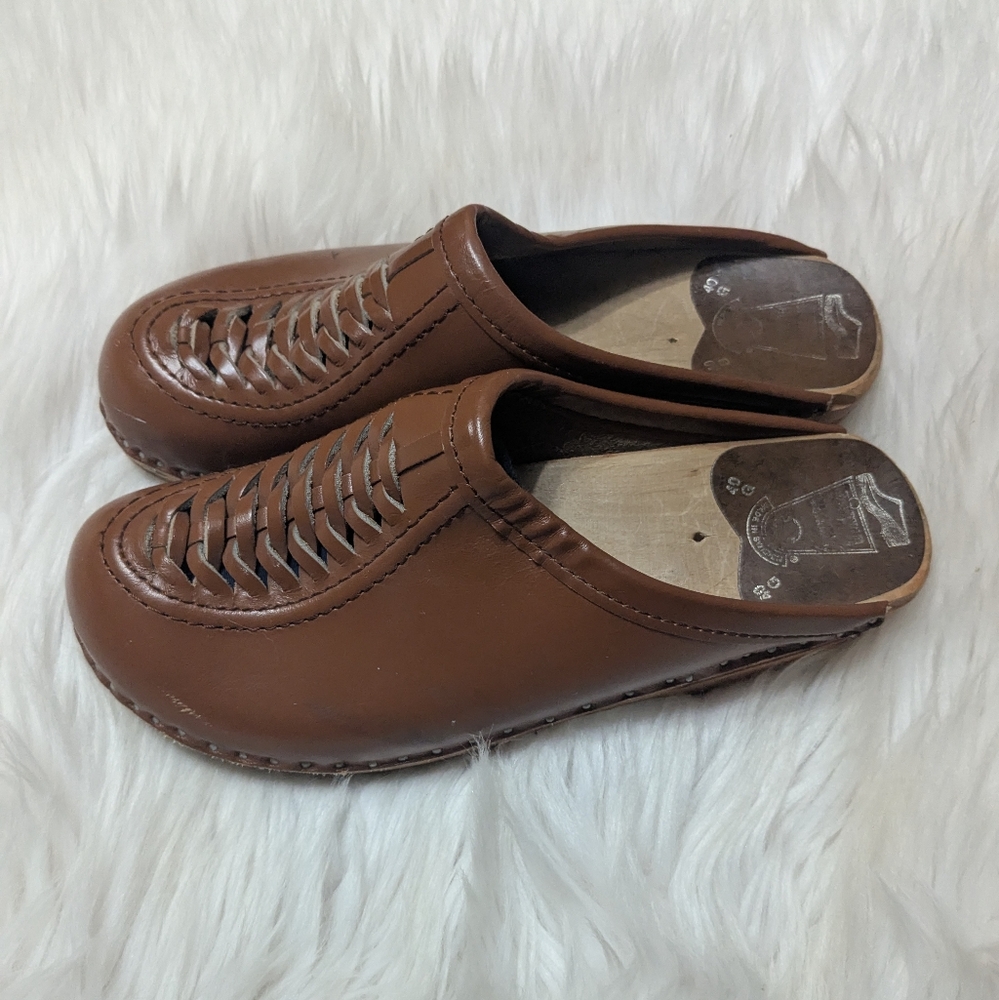 Bastad Troentorp Vtg Wright Shoes 39, 40, 8.5, 9 Braided Leather Clogs Swedish
